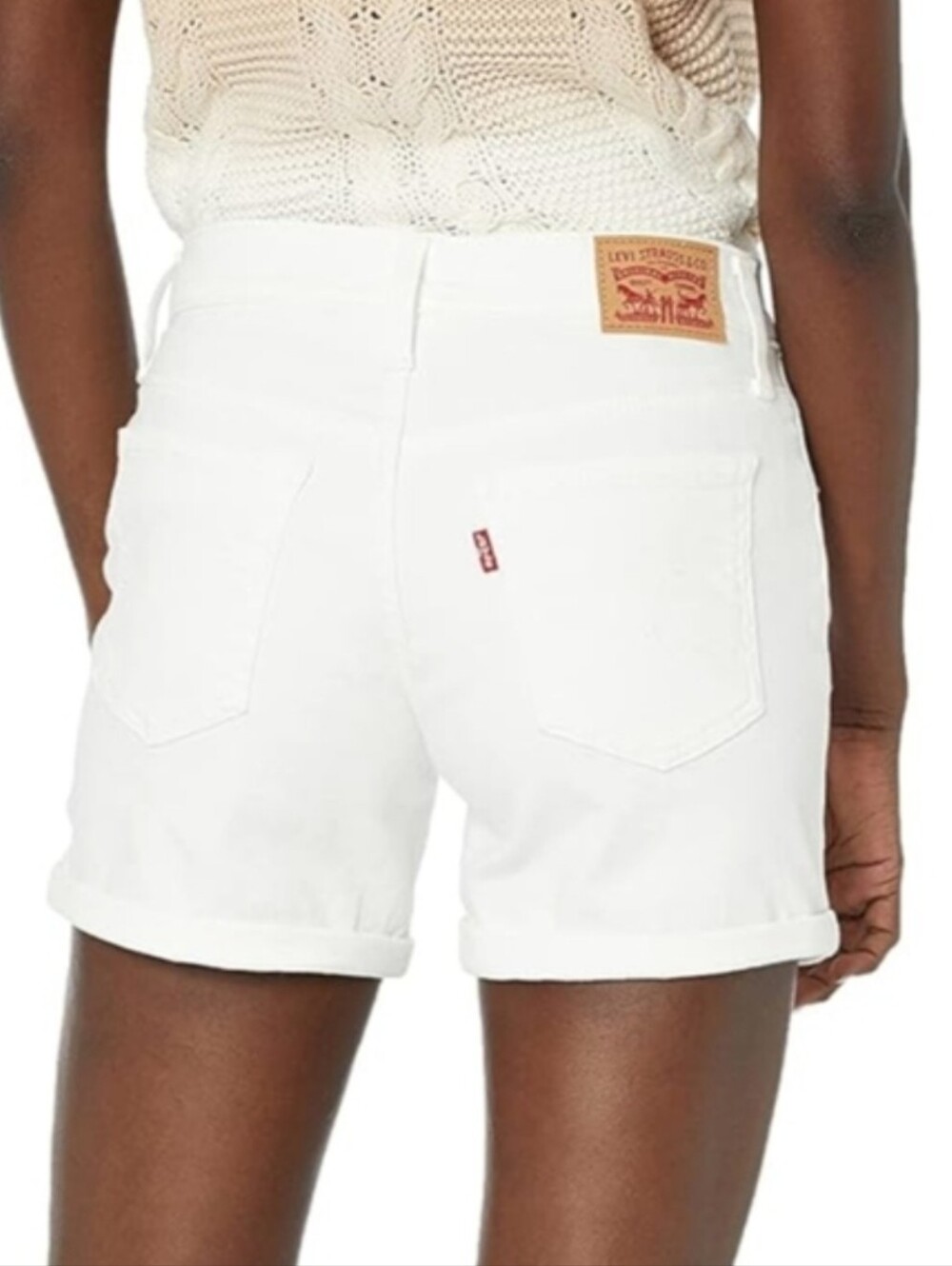 Levi's White Denim Mid Length Shorts